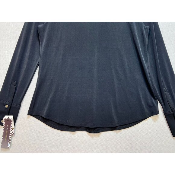 Dana Buchman Women's Button Down Shirt Long Sleeve Size M Navy Pockets Stretch - Picture 12 of 12